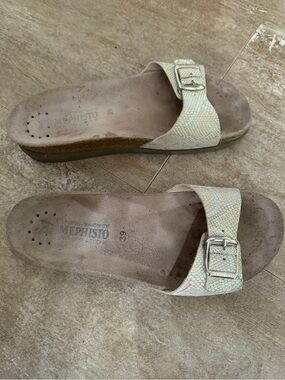Mephisto Women's Iridescent Beige Slide Sandals with Buckle